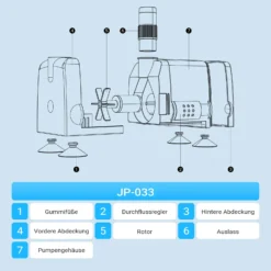 SunSun JP-033 Aquarium Pumpe 600l/h 8W kleine Aquariumpumpe für Mini Aquarium 25L kompakte Wasserpumpe für Nano Aquarien