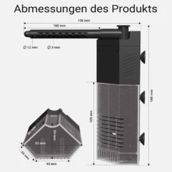 SunSun JP-092 Innenfilter Aquarium mit Pumpe 250 l/h 3W Eckfilter S für kleines Aquarium bis 40 L