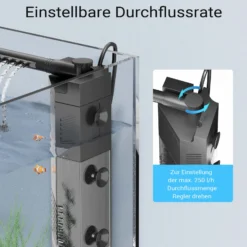 SunSun JP-092 Innenfilter Aquarium mit Pumpe 250 l/h 3W Eckfilter S für kleines Aquarium bis 40 L