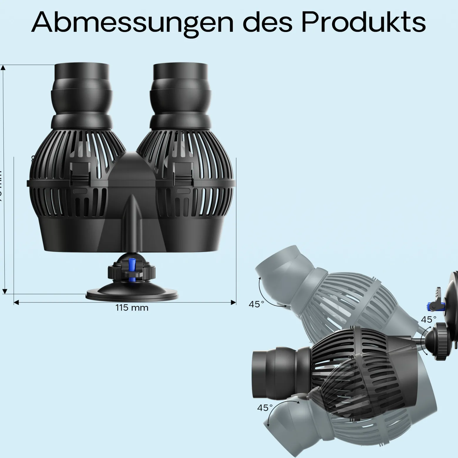 SunSun JVP-200A Strömungspumpe 5000 l/h 7 W Aquarium Pumpe mit 2 schwenkbaren Düsen und Saugnapf zur einfachen Befestigung