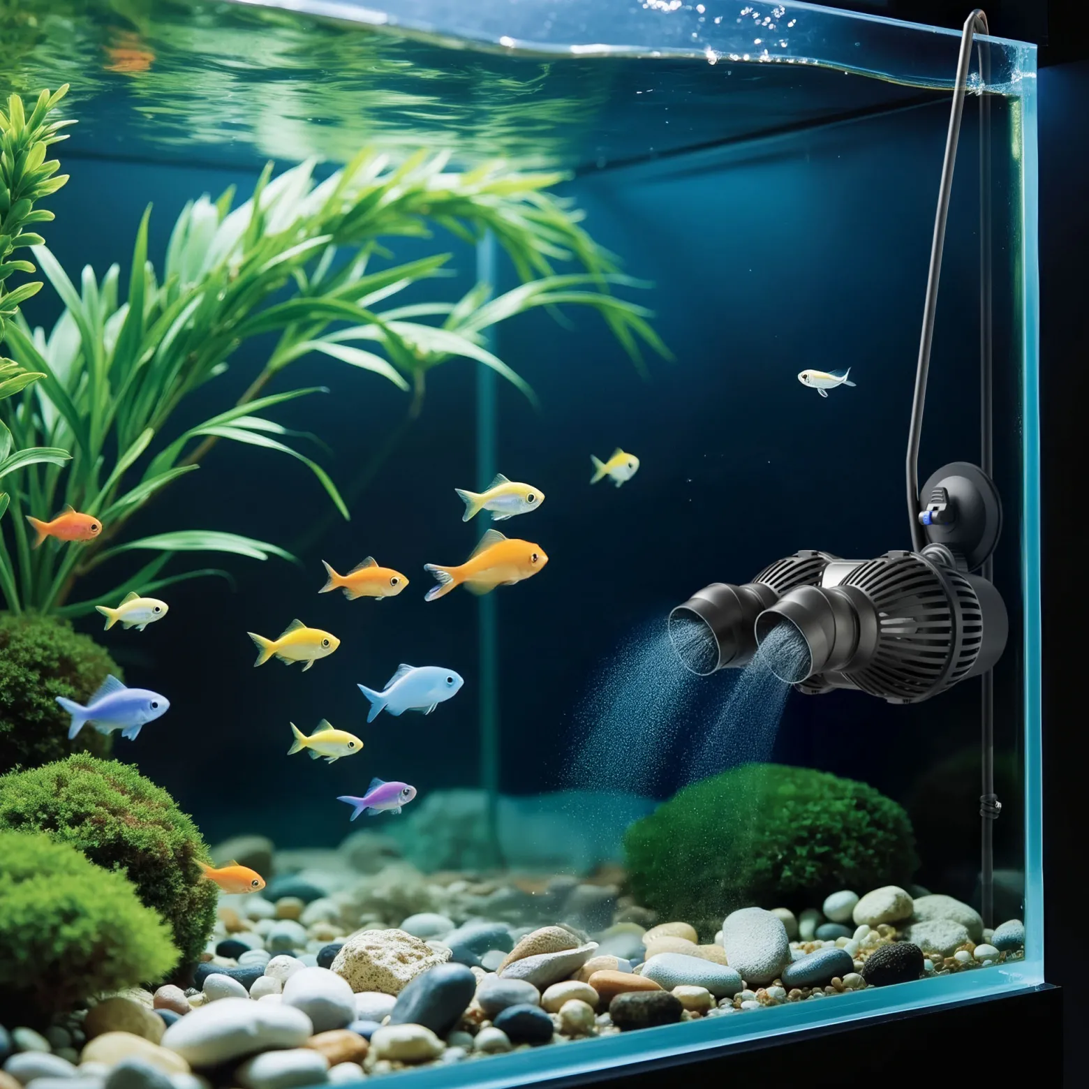 SunSun JVP-200A Strömungspumpe 5000 l/h 7 W Aquarium Pumpe mit 2 schwenkbaren Düsen und Saugnapf zur einfachen Befestigung