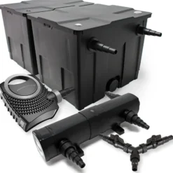 SunSun Komplettset: CBF-350B Teichfilter bis 60000 L Teichfilteranlage als Durchlauffilter, CTF-8000 SuperECO Teichpumpe 8000l/h 70W, CUV-236 Teichklärer UVC Klärer mit 36W, Y-Verteiler