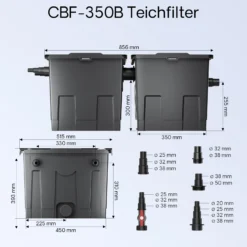 SunSun Komplettset: CBF-350B Teichfilter bis 60000 L, NEO10000 SuperECO Teichpumpe 10000l/h 80W, CUV-224 Teichklärer mit 24W, Y-Verteiler