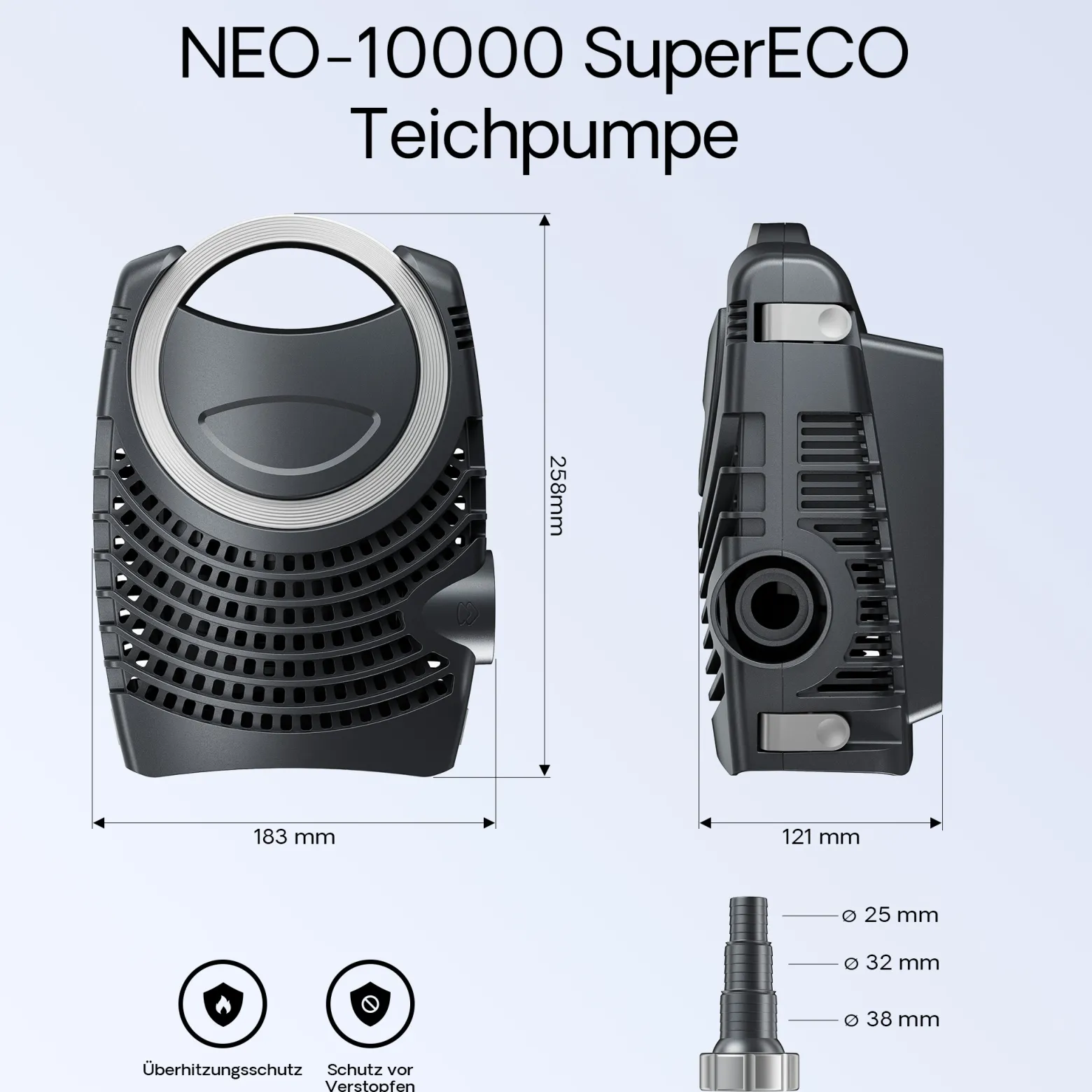 SunSun Komplettset: CBF-350B Teichfilter bis 60000 L Teichfilteranlage Durchlauffilter, NEO10000 Teichpumpe 10000l/h 80W, CUV-236 Teichklärer UVC Klärer mit 36W, 25m Teichschlauch 25 mm, Y-Verteiler