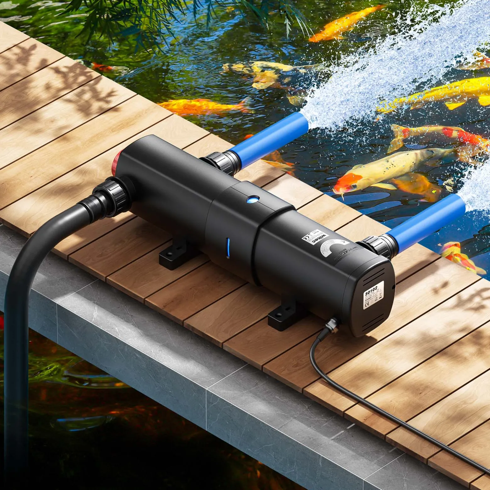 SunSun Komplettset: CBF-350B Teichfilter bis 60000 L Teichfilteranlage als Durchlauffilter, NEO10000 SuperECO Teichpumpe 10000l/h 80W, CUV-236 Teichklärer UVC Klärer mit 36W, Y-Verteiler