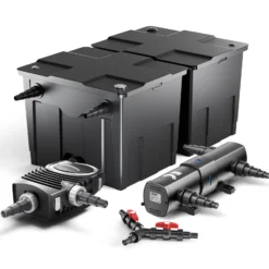 SunSun Komplettset: CBF-350B Teichfilter bis 60000 L Teichfilteranlage als Durchlauffilter, NEO10000 SuperECO Teichpumpe 10000l/h 80W, CUV-236 Teichklärer UVC Klärer mit 36W, Y-Verteiler