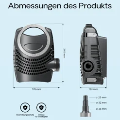 SunSun Komplettset: CBF-350B Teichfilter bis 60000 L Teichfilteranlage Durchlauffilter, NEO8000 Teichpumpe 8000l/h 70W, CUV-224 Teichklärer 24W, 10m Teichschlauch 38 mm, Schlauchschellen W1 44-47mm