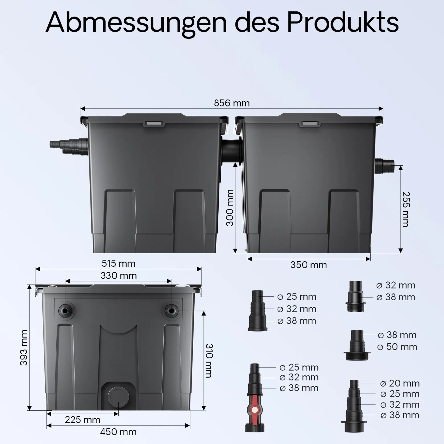 SunSun Komplettset: CBF-350B Teichfilter bis 60000 L Teichfilteranlage Durchlauffilter, NEO8000 Teichpumpe 8000l/h 70W, CUV-224 Teichklärer 24W, 10m Teichschlauch 38 mm, Schlauchschellen W1 44-47mm