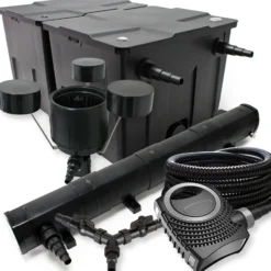 SunSun Komplettset: CBF-350B Teichfilter bis 60000 L Teichfilteranlage, NEO10000 Teichpumpe 10000l/h 80W, CUV-272 Teichklärer 72W, 25m Teichschlauch 25 mm, CSP-250 Skimmer 2500l/h 45W, Y-Verteiler