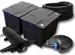 SunSun Komplettset: CBF-350B Teichfilter bis 60000 L Teichfilteranlage als Durchlauffilter, CTF-6000 SuperECO Teichpumpe 6000l/h 40W, CUV-236 Teichklärer UVC Klärer mit 36W, 25m Teichschlauch 25 mm