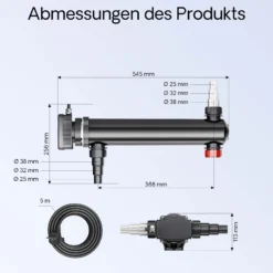 SunSun Komplettset: CBF-350B Teichfilter bis 60000 L Teichfilteranlage als Durchlauffilter, CUV-336 Teichklärer UVC Klärer mit 36W, 5m Teichschlauch 25 mm (1")