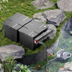 SunSun Komplettset: CBF-350B Teichfilter bis 60000 L Teichfilteranlage Durchlauffilter, NEO12000 Teichpumpe 12000l/h 100W, CUV-224 Teichklärer 24W, 10m Teichschlauch 38 mm, Schlauchschellen W1 44-47mm