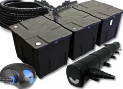 SunSun Komplettset: CBF-350C Teichfilter bis 90000 L Teichfilteranlage Durchlauffilter, CTF-12000 Teichpumpe 12000l/h 100W, CUV-272 Teichklärer UVC Klärer mit 72W, 25m Teichschlauch 25 mm, Y-Verteiler
