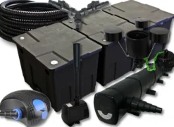 SunSun Komplettset: CBF-350C Teichfilter bis 90000 L, CTF-12000 Teichpumpe 12000l/h 100W, CUV-272 Teichklärer 72W, 25m Schlauch 25mm, CSP-250 Skimmer 2500l/h, HJ-943 Springbrunnen 800l/h, Y-Verteiler
