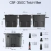 SunSun Komplettset: CBF-350C Teichfilter bis 90000 L Teichfilteranlage als Durchlauffilter, NEO10000 SuperECO Teichpumpe 10000l/h 80W, CUV-236 Teichklärer UVC Klärer mit 36W, Y-Verteiler