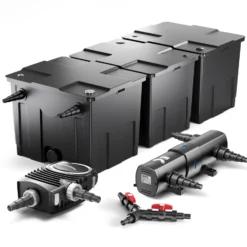 SunSun Komplettset: CBF-350C Teichfilter bis 90000 L Teichfilteranlage als Durchlauffilter, NEO10000 SuperECO Teichpumpe 10000l/h 80W, CUV-236 Teichklärer UVC Klärer mit 36W, Y-Verteiler
