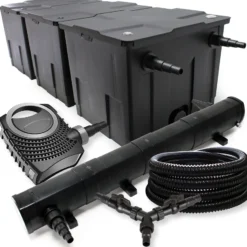 SunSun Komplettset: CBF-350C Teichfilter bis 90000L Teichfilteranlage als Durchlauffilter, CTF-8000 Teichpumpe 8000l/h 70W, CUV-272 Teichklärer UVC Klärer mit 72W, 25m Teichschlauch 25 mm, Y-Verteiler