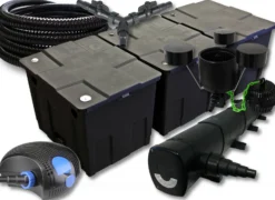 SunSun Komplettset: CBF-350C Teichfilter bis 90000 L Teichfilteranlage, CTF-12000 Teichpumpe 12000l/h 100W, CUV-272 Teichklärer 72W, 25m Teichschlauch 25 mm, CSP-250 Skimmer 2500l/h 45W, Y-Verteiler
