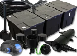 SunSun Komplettset: CBF-350C Teichfilter bis 90000 L, CTF-12000 Teichpumpe 12000l/h 100W, CUV-236 Teichklärer 36W, 25m Schlauch 25mm, CSP-250 Skimmer 2500l/h, HJ-943 Springbrunnen 800l/h, Y-Verteiler