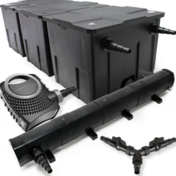 SunSun Komplettset: CBF-350C Teichfilter bis 90000 L Teichfilteranlage als Durchlauffilter, NEO10000 SuperECO Teichpumpe 10000l/h 80W, CUV-272 Teichklärer UVC Klärer mit 72W, Y-Verteiler