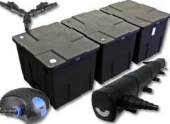 SunSun Komplettset: CBF-350C Teichfilter bis 90000 L Teichfilteranlage als Durchlauffilter, CTF-12000 SuperECO Teichpumpe 12000l/h 100W, CUV-272 Teichklärer UVC Klärer mit 72W, Y-Verteiler