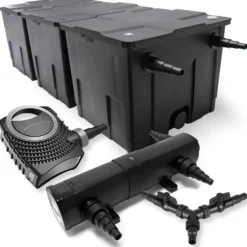 SunSun Komplettset: CBF-350C Teichfilter bis 90000 L Teichfilteranlage als Durchlauffilter, NEO10000 SuperECO Teichpumpe 10000l/h 80W, CUV-224 Teichklärer UVC Klärer mit 24W, Y-Verteiler