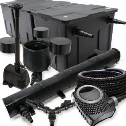 SunSun Komplettset: CBF-350C Teichfilter bis 90000 L, NEO10000 Teichpumpe 10000l/h 80W, CUV-272 Teichklärer 72W, 25m Schlauch 25mm, CSP-250 Skimmer 2500l/h, HJ-943 Springbrunnen 800l/h, Y-Verteiler