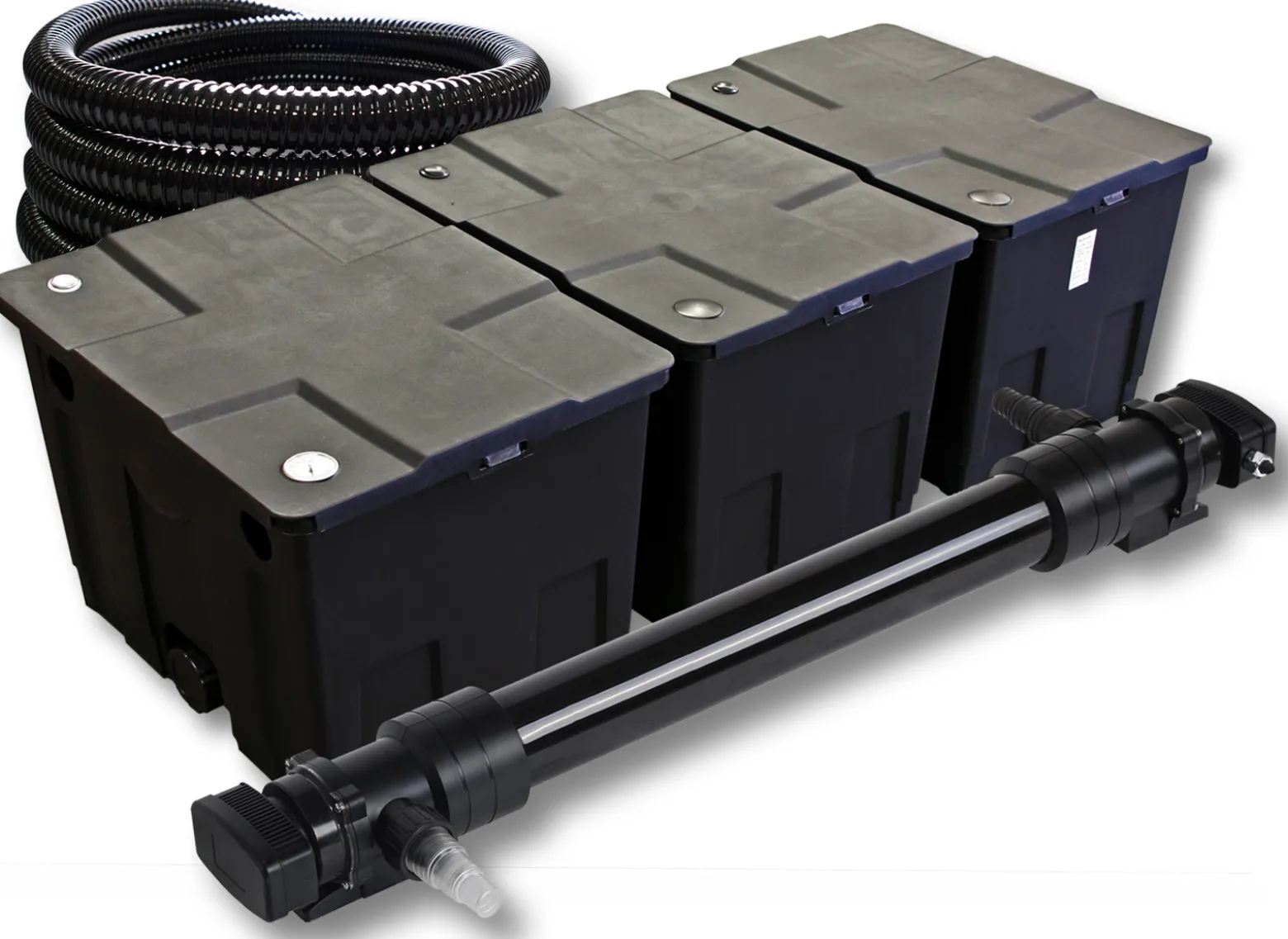 SunSun Komplettset: CBF-350C Teichfilter bis 90000 L Teichfilteranlage als Durchlauffilter, CUV-672 Teichklärer UVC Klärer mit 72W, 5m Teichschlauch 25 mm (1")