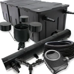 SunSun Komplettset: CBF-350C Teichfilter bis 90000 L Teichfilteranlage, CTF-8000 Teichpumpe 8000l/h 70W, CUV-272 Teichklärer 72W, 25m Teichschlauch 25 mm, CSP-250 Skimmer 2500l/h 45W, Y-Verteiler