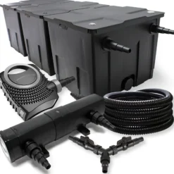 SunSun Komplettset: CBF-350C Teichfilter bis 90000L Teichfilteranlage als Durchlauffilter, CTF-8000 Teichpumpe 8000l/h 70W, CUV-236 Teichklärer UVC Klärer mit 36W, 25m Teichschlauch 25 mm, Y-Verteiler