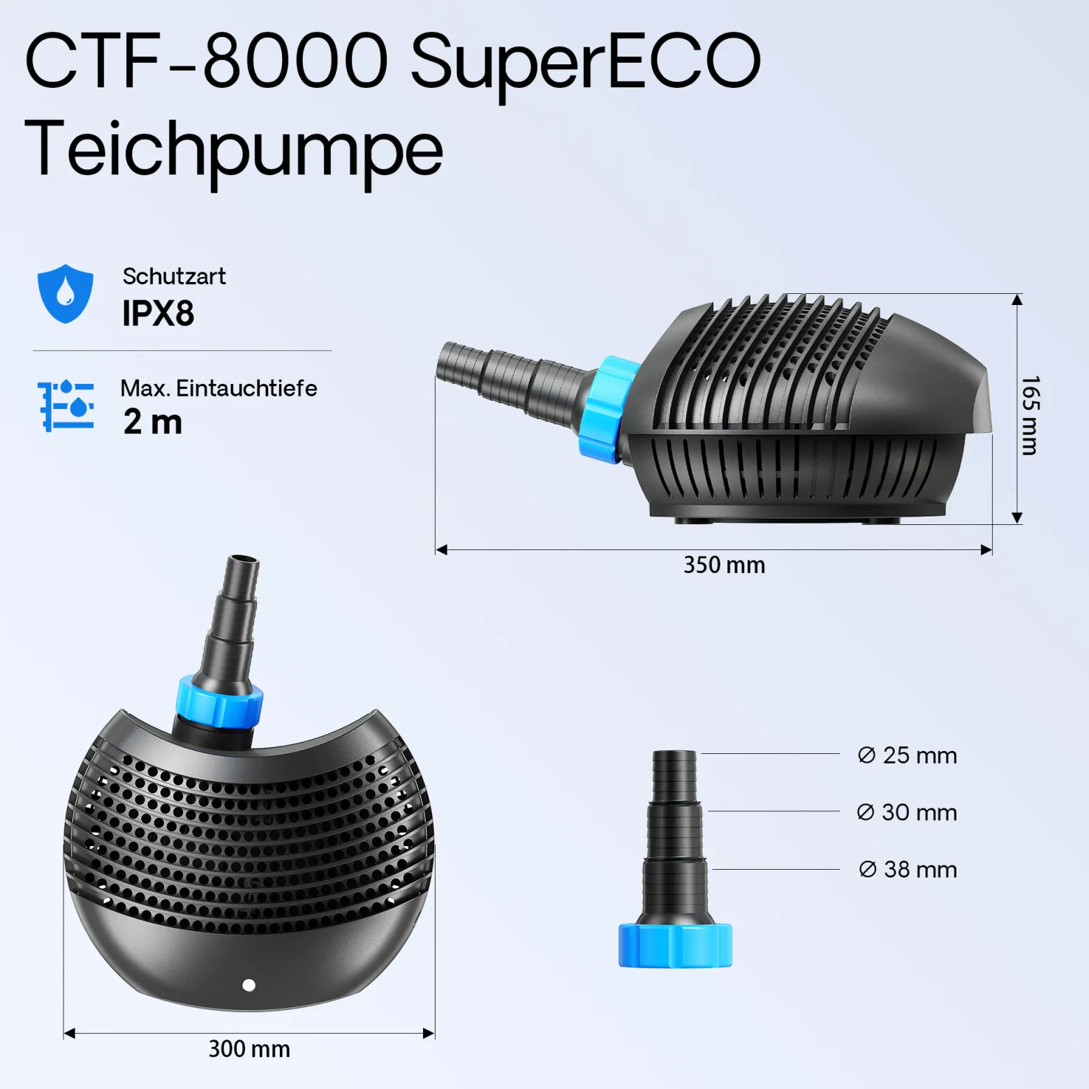 SunSun Komplettset: CBF-550 Teichfilter bis 60000 L Teichfilteranlage als Durchlauffilter, CTF-8000 SuperECO Teichpumpe 8000l/h 70W, CUV-236 Teichklärer UVC Klärer mit 36W, Y-Verteiler