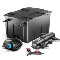 SunSun Komplettset: CBF-550 Teichfilter bis 60000 L Teichfilteranlage als Durchlauffilter, CTF-8000 SuperECO Teichpumpe 8000l/h 70W, CUV-236 Teichklärer UVC Klärer mit 36W, Y-Verteiler
