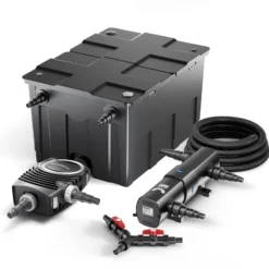SunSun Komplettset: CBF-550 Teichfilter bis 60000L Teichfilteranlage als Durchlauffilter, NEO10000 Teichpumpe 10000l/h 80W, CUV-236 Teichklärer UVC Klärer mit 36W, 25m Teichschlauch 25 mm, Y-Verteiler