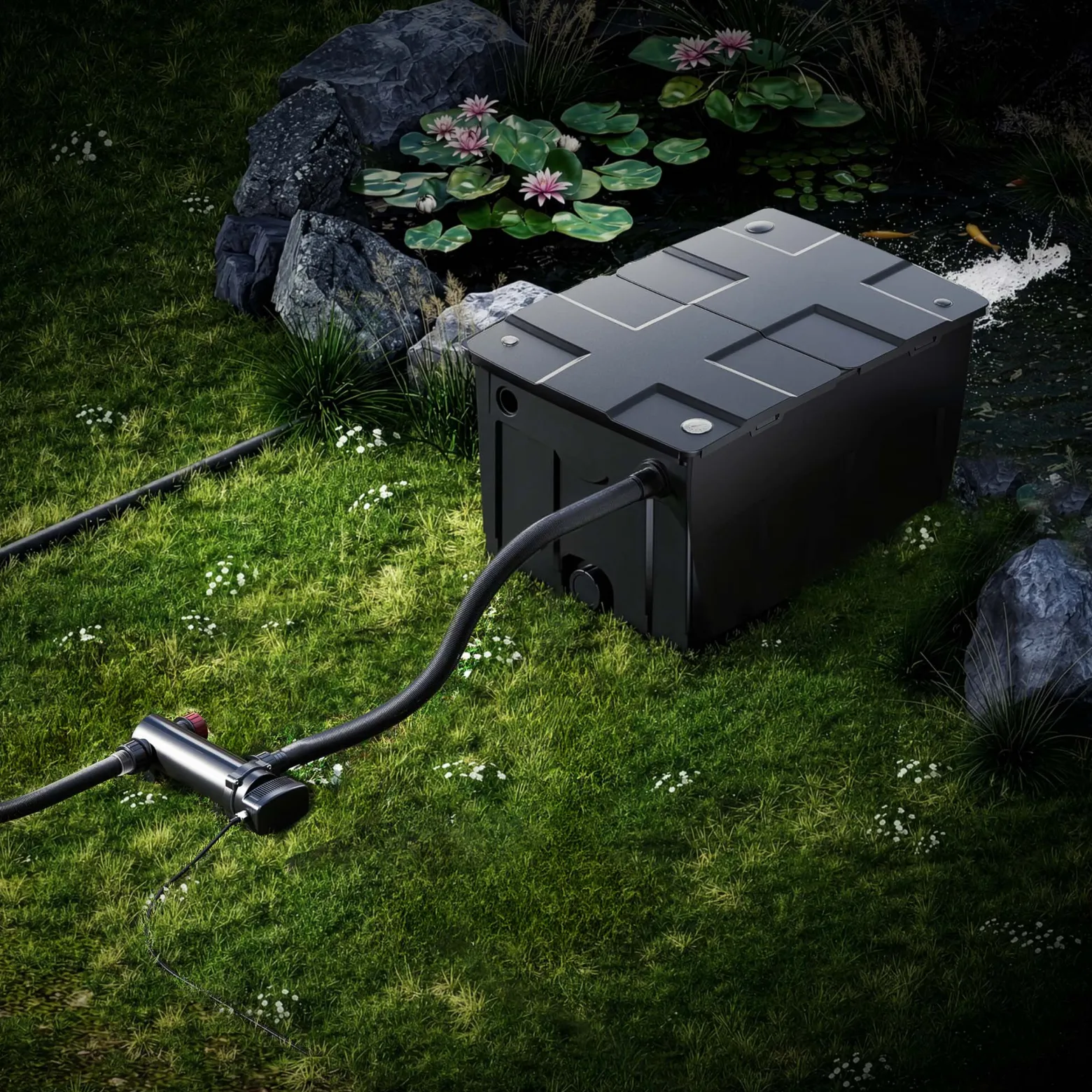 SunSun Komplettset: CBF-550 Teichfilter bis 60000 L Teichfilteranlage als Durchlauffilter, CUV-318 Teichklärer UVC Klärer mit 18 Watt UV-C Leistung