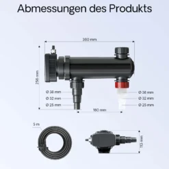 SunSun Komplettset: CBF-550 Teichfilter bis 60000 L Teichfilteranlage als Durchlauffilter, CUV-318 Teichklärer UVC Klärer mit 18 Watt UV-C Leistung
