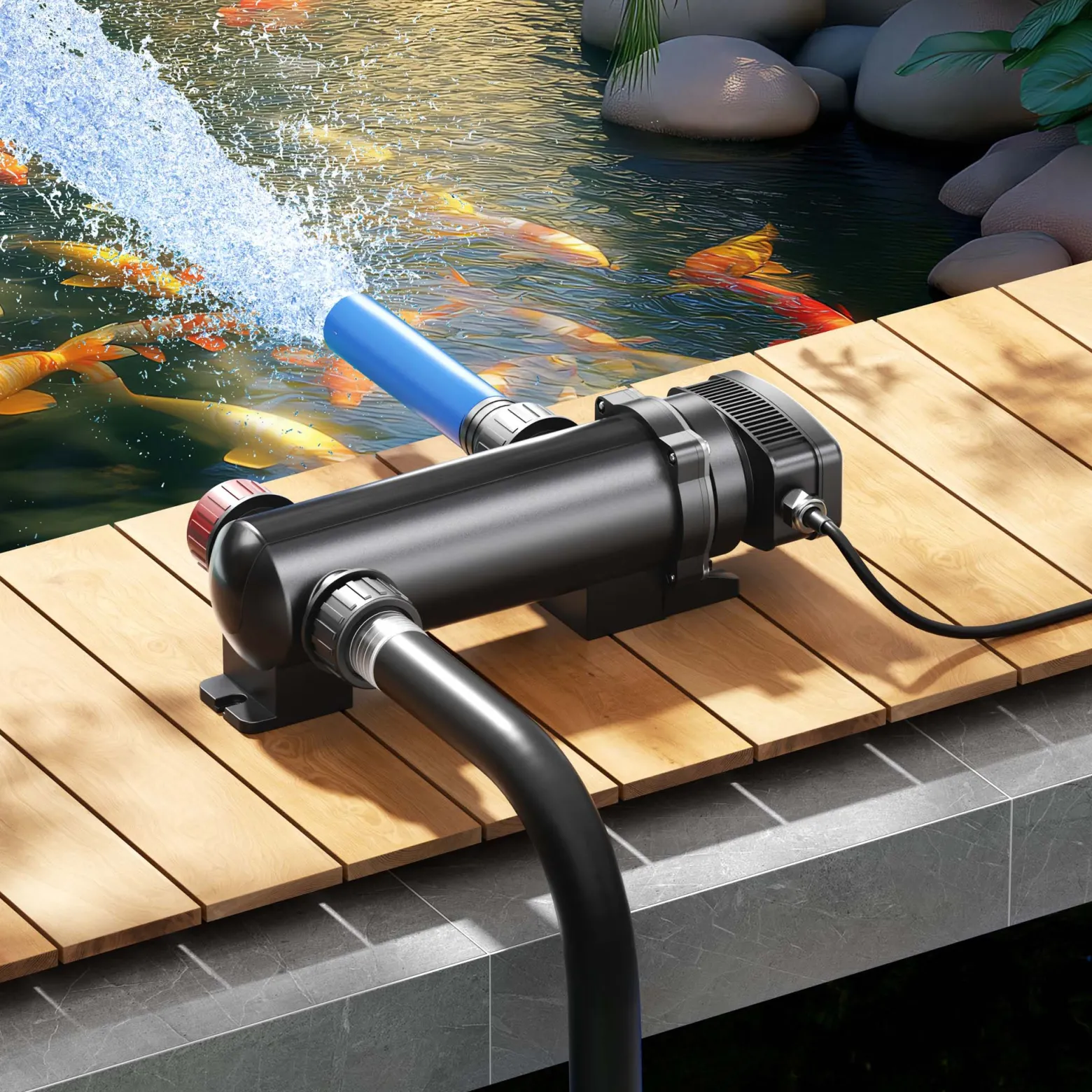 SunSun Komplettset: CBF-550 Teichfilter bis 60000 L Teichfilteranlage als Durchlauffilter, CUV-318 Teichklärer UVC Klärer mit 18 Watt UV-C Leistung