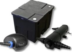 SunSun Komplettset: CBF-350 Teichfilter bis 12000 L Teichfilteranlage als Durchlauffilter, CTF-6000 SuperECO Teichpumpe 6000l/h 40W, CUV-236 Teichklärer UVC Klärer mit 36W