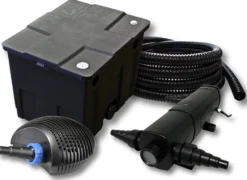 SunSun Komplettset: CBF-350 Teichfilter bis 12000 L Teichfilteranlage als Durchlauffilter, CTF-3800 SuperECO Teichpumpe 3600l/h 20W, CUV-224 Teichklärer UVC Klärer mit 24W, 25m Teichschlauch 25 mm