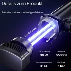 SunSun Komplettset: CBF-550 Teichfilter bis 60000 L Teichfilteranlage als Durchlauffilter, CUV-336 Teichklärer UVC Klärer mit 36 Watt UV-C Leistung