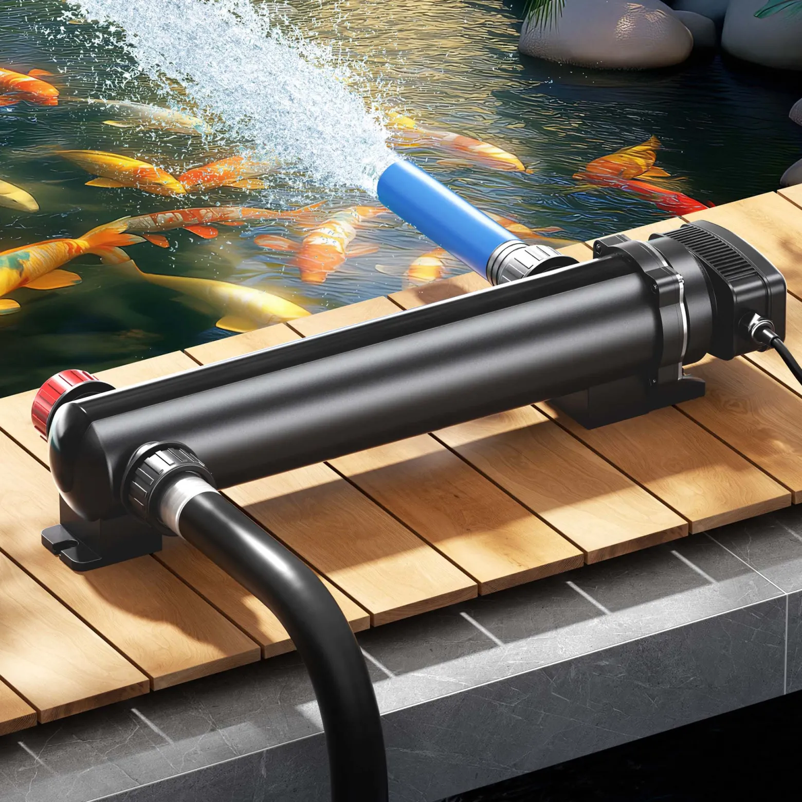 SunSun Komplettset: CBF-550 Teichfilter bis 60000 L Teichfilteranlage als Durchlauffilter, CUV-336 Teichklärer UVC Klärer mit 36 Watt UV-C Leistung
