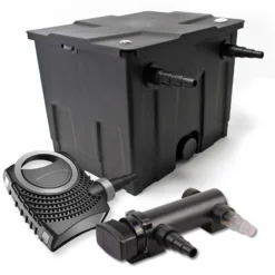 SunSun Komplettset: CBF-350 Teichfilter bis 12000 L Teichfilteranlage als Durchlauffilter, NEO7000 SuperEco Teichpumpe 7000l/h 50W, CUV-318 Teichklärer UVC Klärer mit 18W