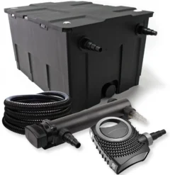 SunSun Komplettset: CBF-550 Teichfilter bis 60000 L Teichfilteranlage als Durchlauffilter, NEO10000 SuperECO Teichpumpe 10000l/h 80W, CUV-336 Teichklärer UVC Klärer mit 36W, 25m Teichschlauch 25 mm