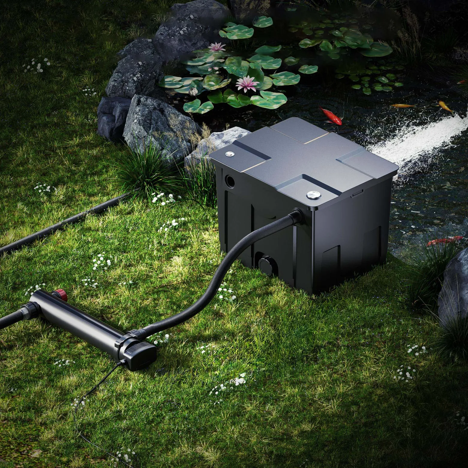 SunSun Komplettset: CBF-350 Teichfilter bis 12000 L Teichfilteranlage als Durchlauffilter, CUV-324 Teichklärer UVC Klärer mit 24 Watt UV-C Leistung