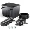 SunSun Komplettset: CBF-350 Teichfilter bis 12000 L Teichfilteranlage Durchlauffilter, NEO8000 Teichpumpe 8000l/h 70W, CUV-224 Teichklärer 24W, 10m Teichschlauch 38 mm, Schlauchschellen W1 44-47mm