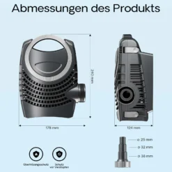 SunSun Komplettset: CBF-350 Teichfilter bis 12000 L Teichfilteranlage Durchlauffilter, NEO8000 Teichpumpe 8000l/h 70W, CUV-224 Teichklärer 24W, 10m Teichschlauch 38 mm, Schlauchschellen W1 44-47mm