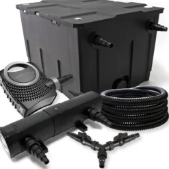 SunSun Komplettset: CBF-550 Teichfilter bis 60000L Teichfilteranlage als Durchlauffilter, NEO10000 Teichpumpe 10000l/h 80W, CUV-218 Teichklärer UVC Klärer mit 18W, 25m Teichschlauch 25 mm, Y-Verteiler