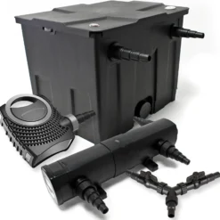 SunSun Komplettset: CBF-350 Teichfilter bis 12000 L Teichfilteranlage als Durchlauffilter, CTF-8000 SuperECO Teichpumpe 8000l/h 70W, CUV-224 Teichklärer UVC Klärer mit 24W, Y-Verteiler