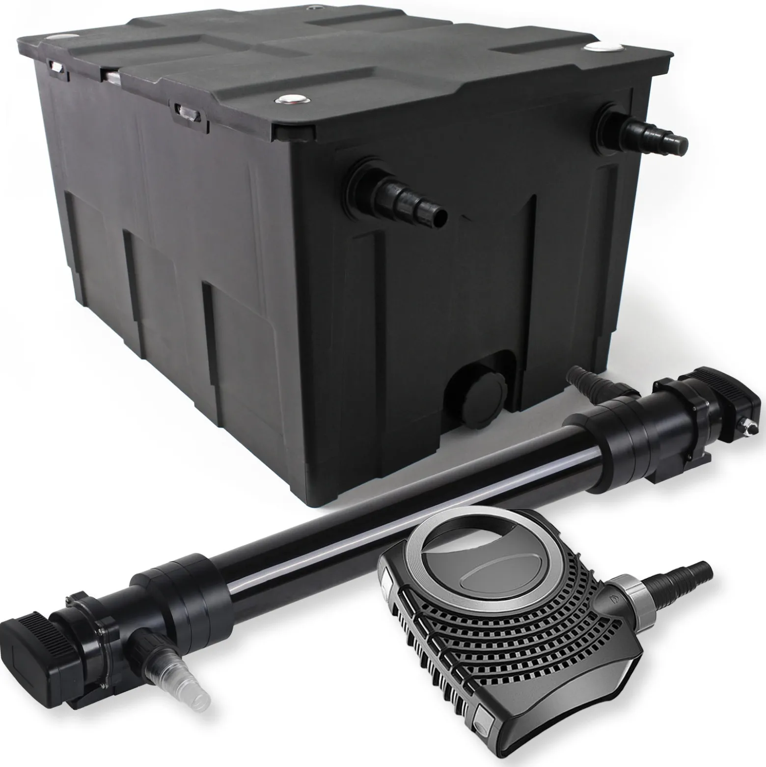 SunSun Komplettset: CBF-550 Teichfilter bis 60000 L Teichfilteranlage als Durchlauffilter, NEO10000 SuperECO Teichpumpe 10000l/h 80W, CUV-672 Teichklärer UVC Klärer mit 72W