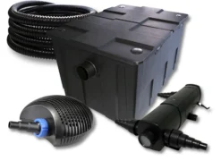 SunSun Komplettset: CBF-550 Teichfilter bis 60000 L Teichfilteranlage als Durchlauffilter, CTF-6000 SuperECO Teichpumpe 6000l/h 40W, CUV-224 Teichklärer UVC Klärer mit 24W, 25m Teichschlauch 25 mm