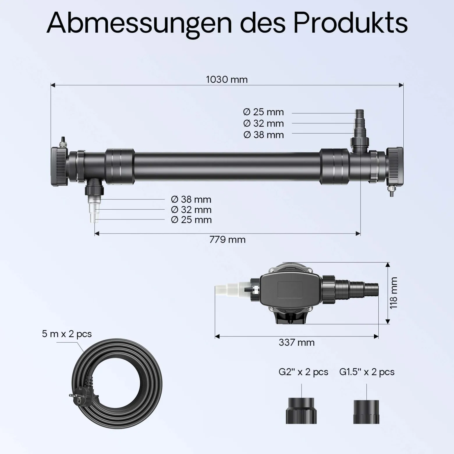 SunSun Komplettset: CBF-550 Teichfilter bis 60000 L Teichfilteranlage als Durchlauffilter, CUV-672 Teichklärer UVC Klärer mit 72 Watt UV-C Leistung